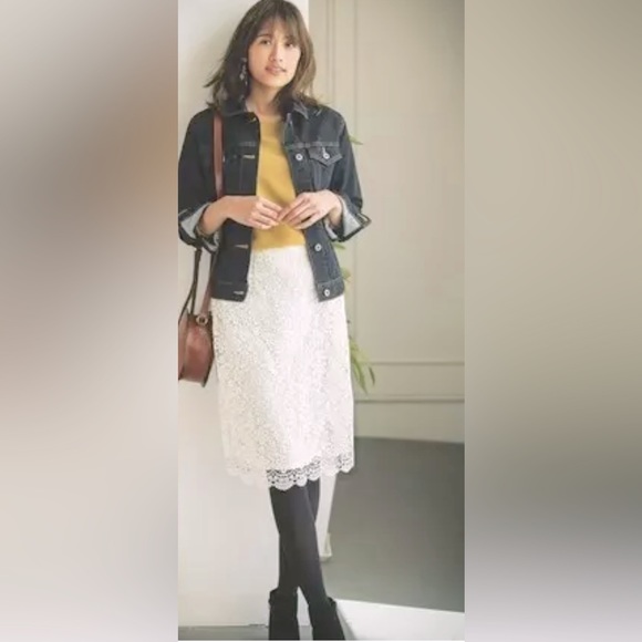 Banana Republic White Floral & Leaf Crochet Lace Midi Pencil Skirt - Picture 9 of 11